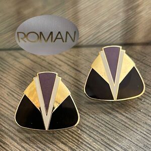 Roman Art Deco Enamel Chic Geometric Earrings in Gold, Black, Plum